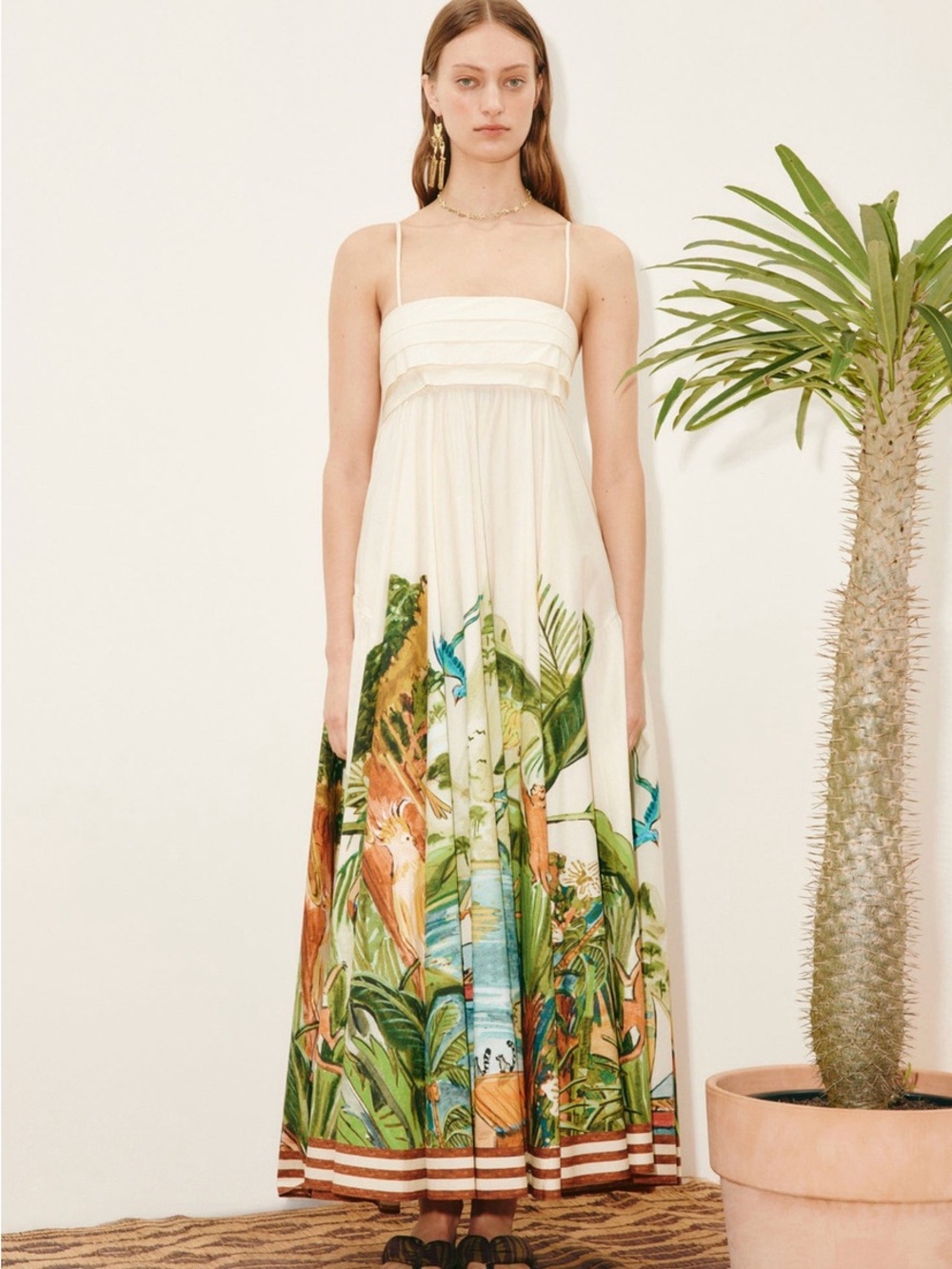 Alemais Ivory Maxi Dress with Tropical Border Print